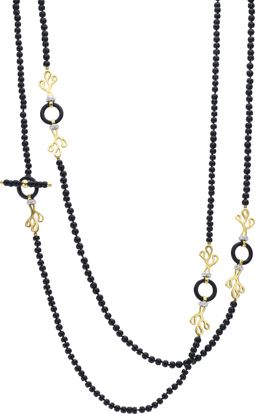 Miseno 18k Gold Sea Leaf Onyx & Diamond Necklace