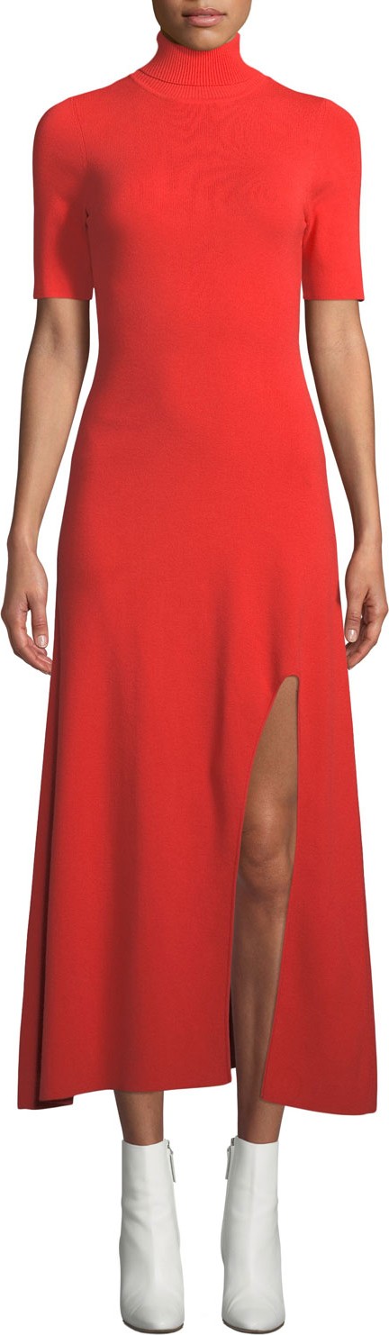 A.L.C. Caplan Turtleneck Short-Sleeve Slit-Front Long Dress