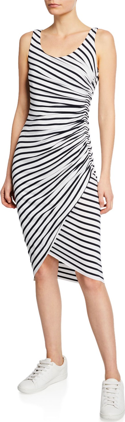 Bailey 44 Objet D'Art Venice-Stripe Ruched Sleeveless Dress