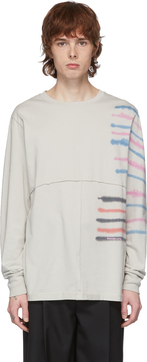 Eckhaus Latta Grey Lapped Step Stripe Long Sleeve T-Shirt