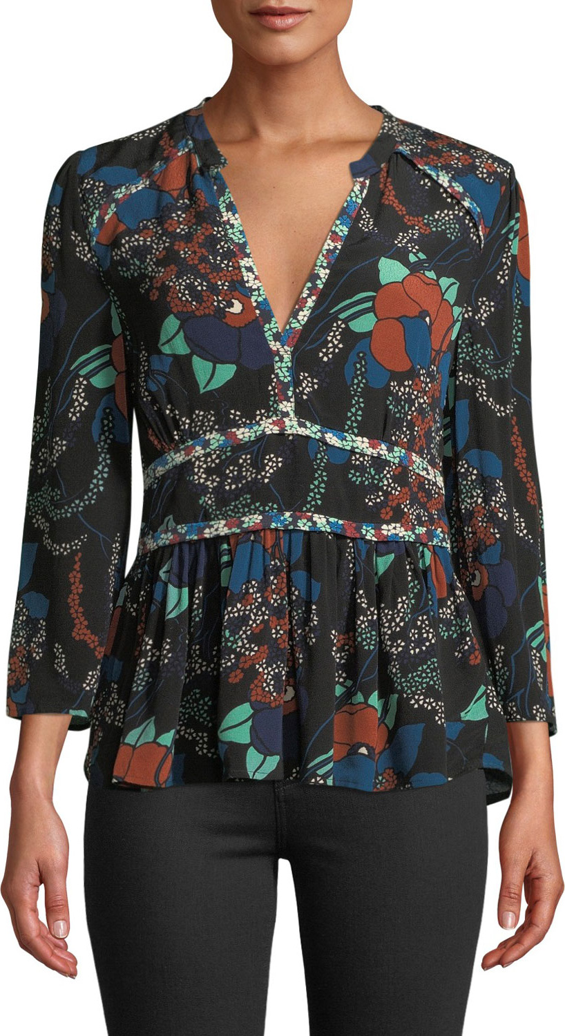 ba&sh Alix Floral 3/4-Sleeve V-Neck Top