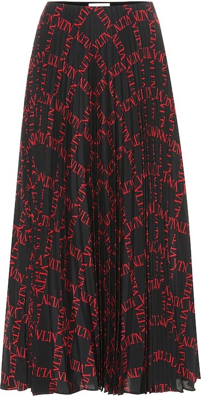 Valentino Printed pleated silk midi skirt