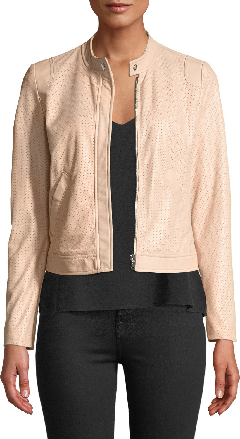 Rebecca Taylor Perforated Zip-Front Leather Jacket
