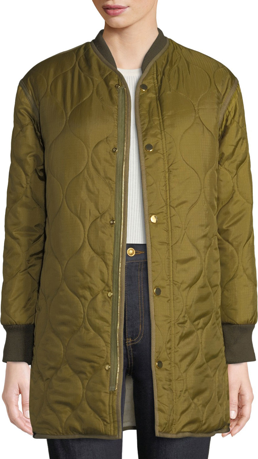 Tory Burch Rylee Hip-Length Quilted Jacket with Faux-Fur Lining