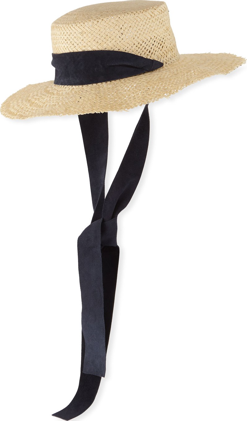 Janessa Leone Nina Straw Sun Hat w/ Pull-Through Scarf