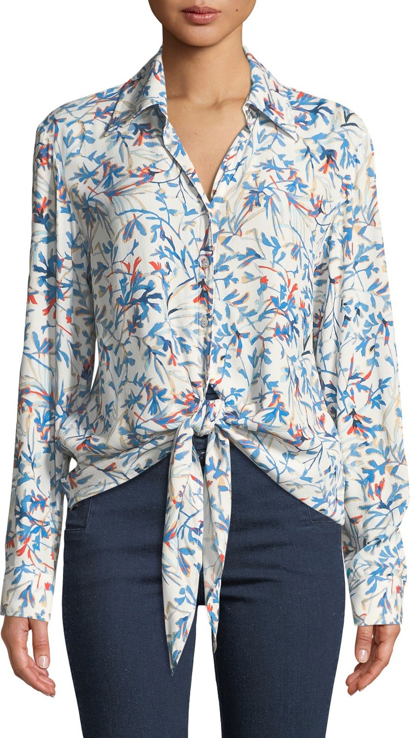 Finley Lindy Tie-Front Garden-Print Top