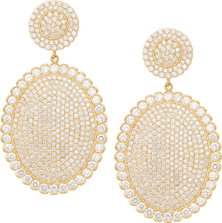 Jamie Wolf 18k Scalloped Diamond Pave Oval Drop Earrings