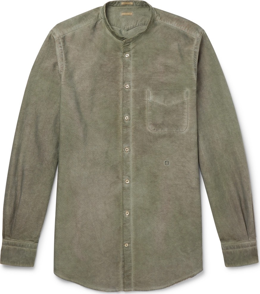 Massimo Alba Grandad-Collar Watercolour-Dyed Cotton Oxford Shirt