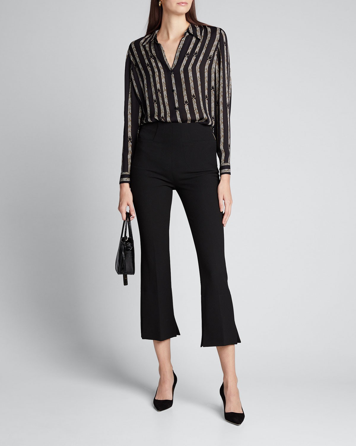 L'AGENCE Nina Printed Button-Down Silk Blouse