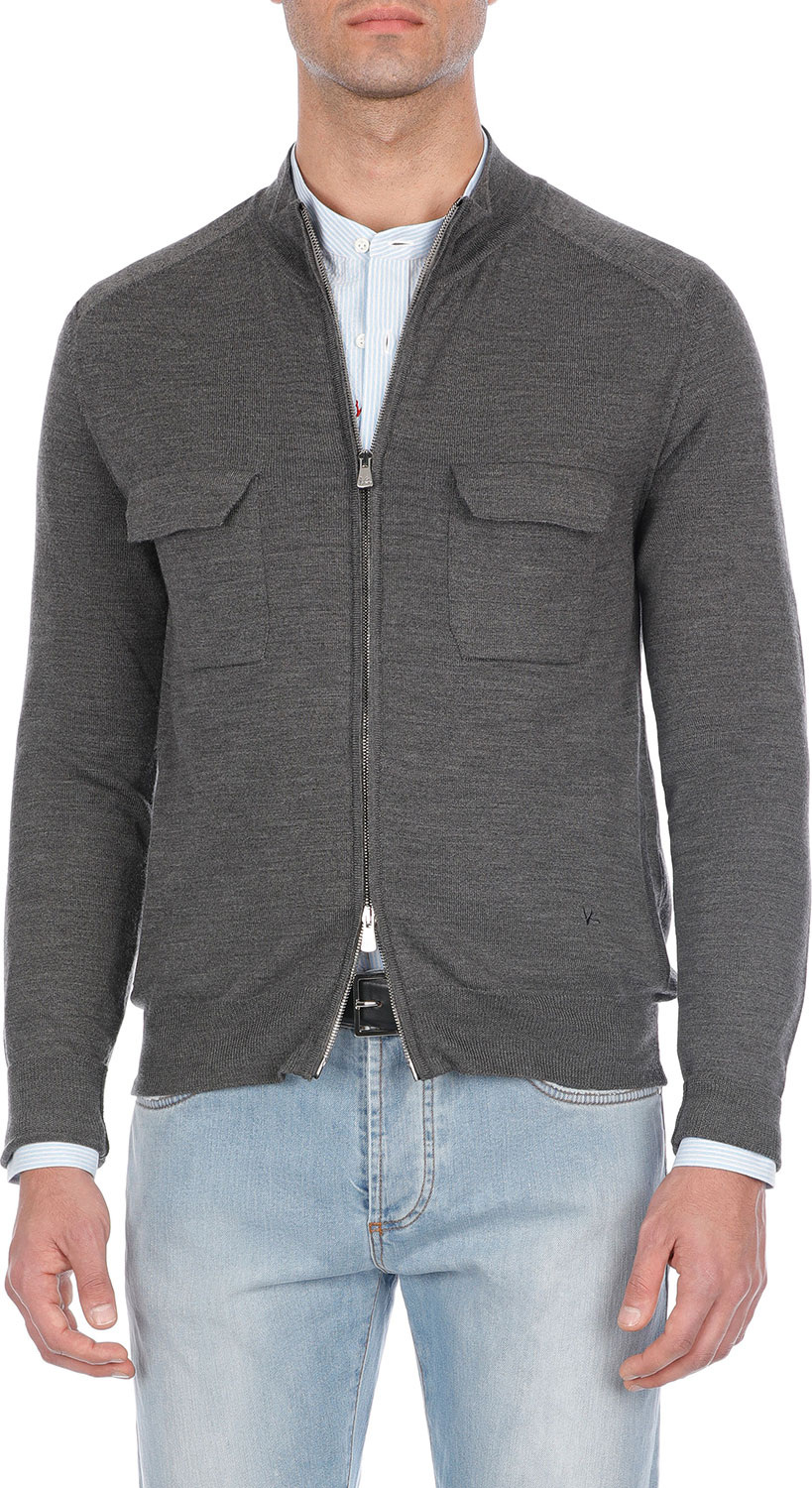 Isaia Heathered Wool Two-Way Zip Sweater