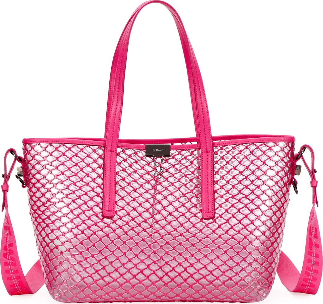 Off White PVC Net Shopper Tote Bag, Fuchsia