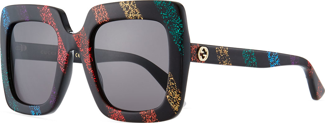 Gucci Glitter Striped Acetate Rectangle Sunglasses