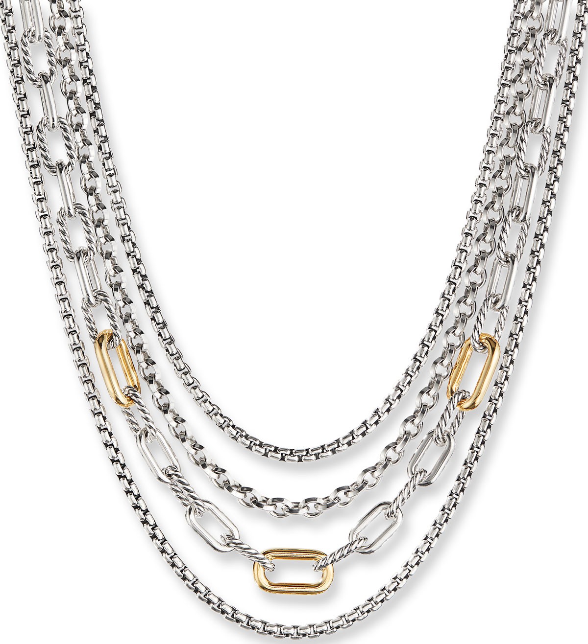 David Yurman 4-Row Mixed Chain Bib Necklace