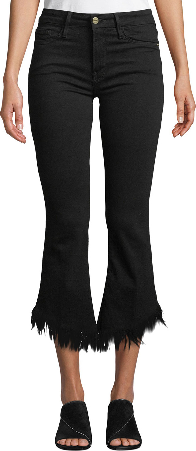FRAME DENIM Le Crop Mini Boot-Cut Jeans with Shredded Hem