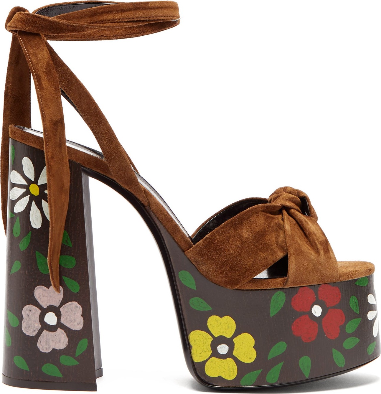 Saint Laurent Paige floral platform leather sandals