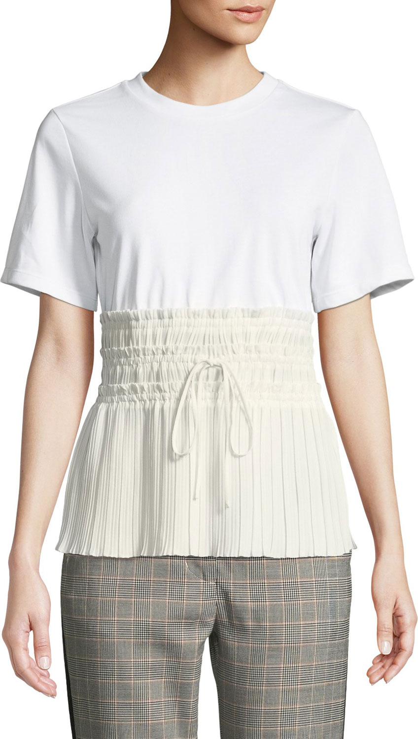 3.1 Phillip Lim Short-Sleeve T-Shirt with Pleated Waist