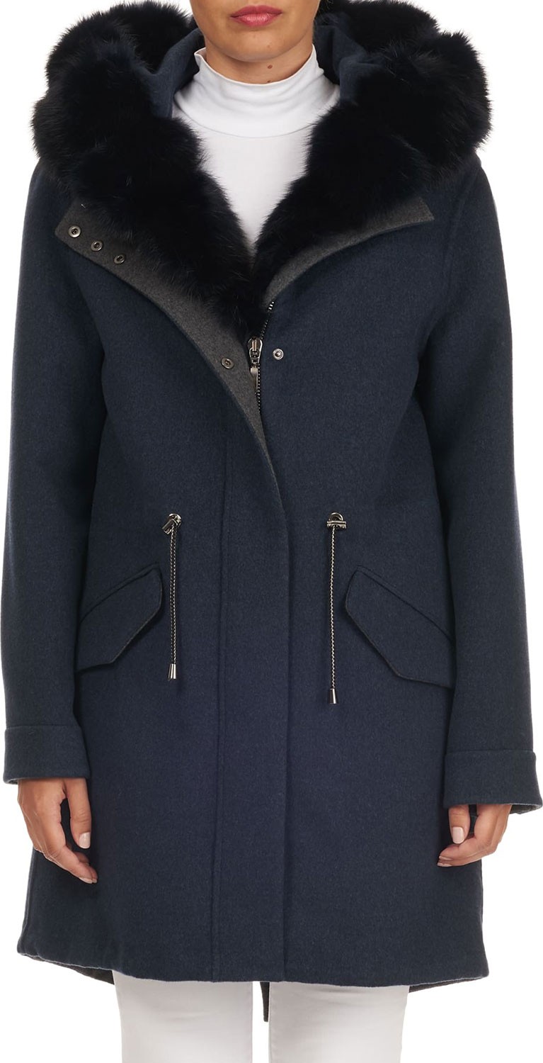 Fabio Gavazzi Russian-Sable Trim Wool-Cashmere Parka Coat with Detachable Vest