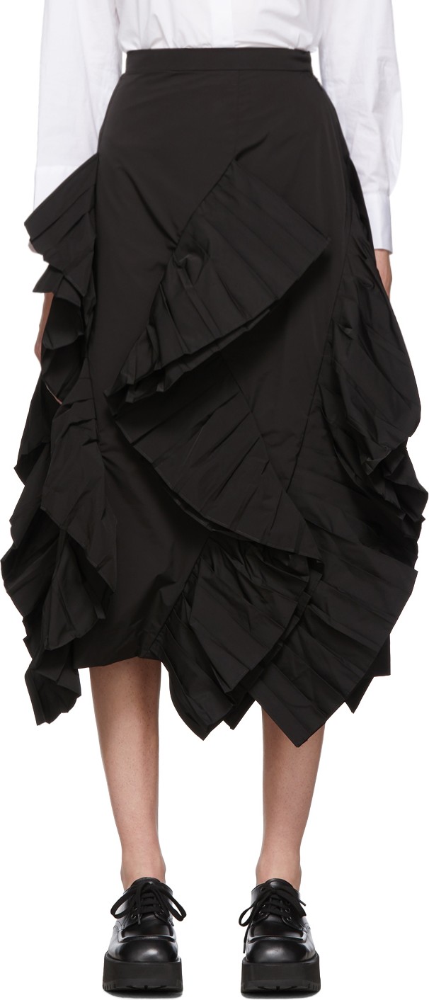 Enfold Black Twill Pleated Frill Skirt
