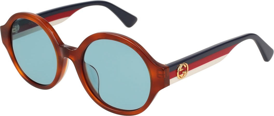 Gucci Round Striped-Arm Sunglasses, Havana