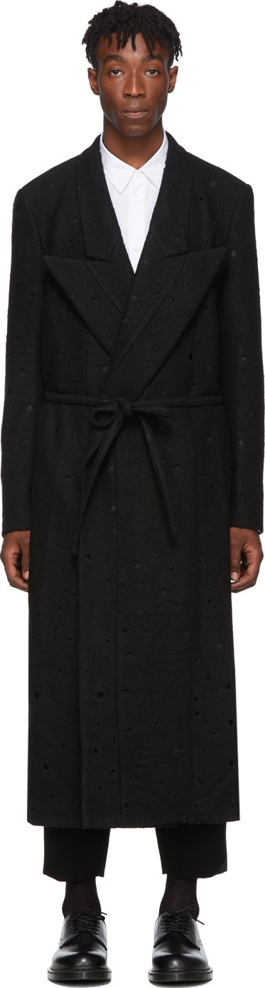 Comme Des Garçons Homme Plus Black Wool Felt Round Hole Coat