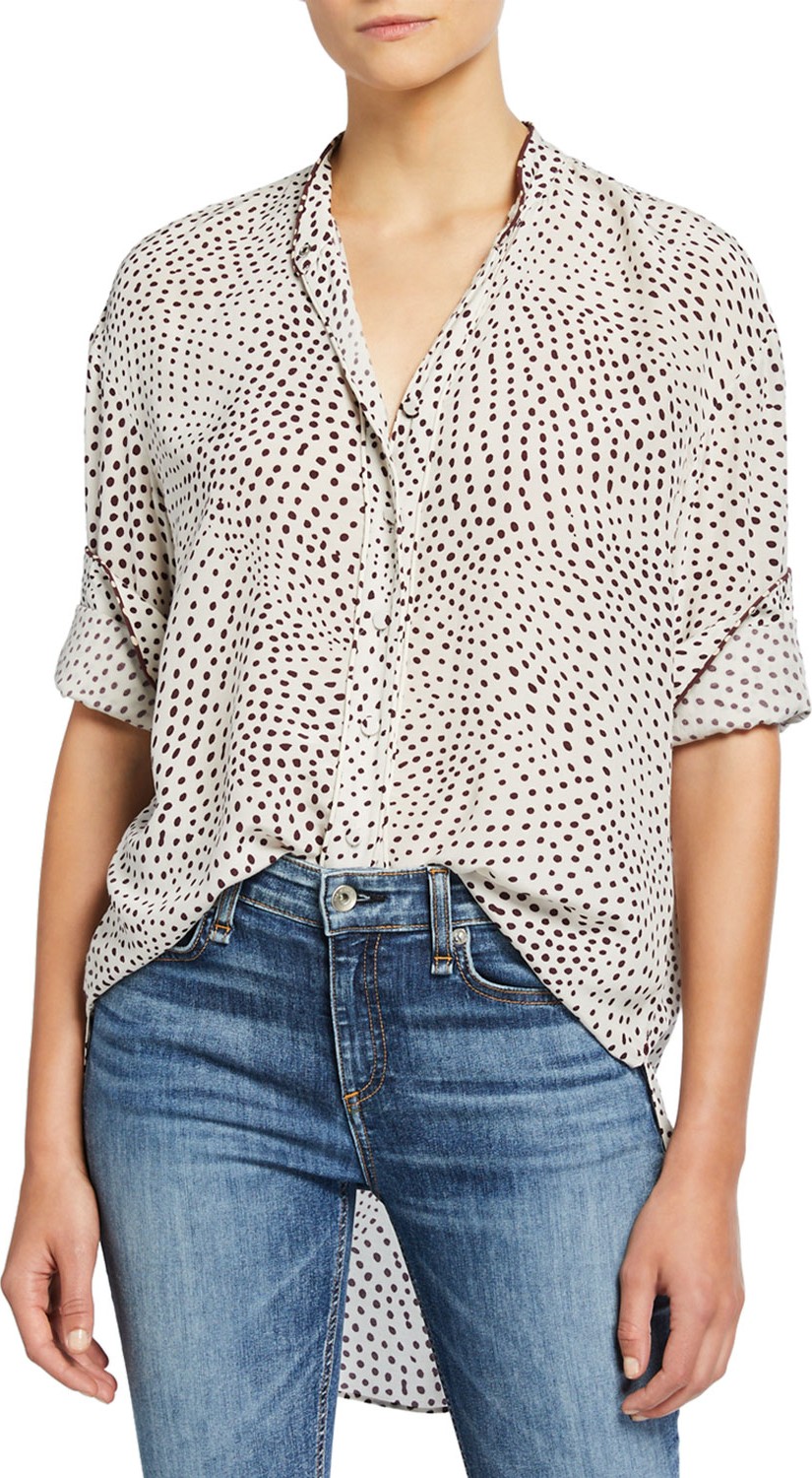 Rag & Bone Dirdre Dotted Button-Front Long-Sleeve Blouse