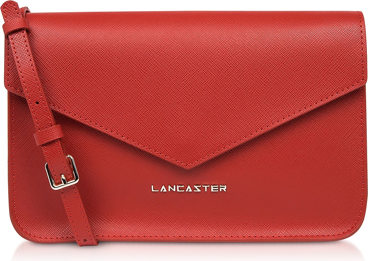 Lancaster Adeline Saffiano Leather Flap Clutch w/Shoulder Strap
