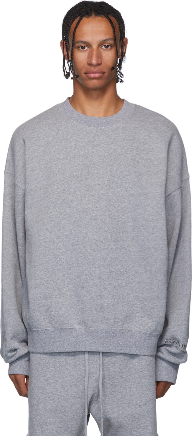 Essentials Grey Reflective Logo Pullover Crewneck Sweatshirt