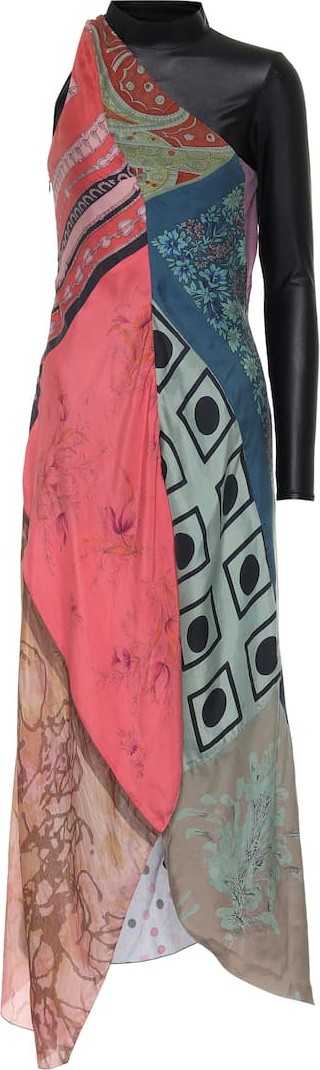 Marine Serre Printed silk one-shoulder dress