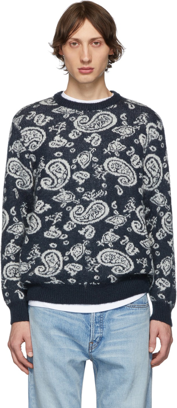 Aries Navy Mohair Paisley Sweater