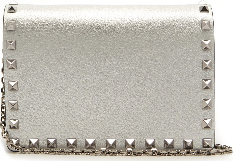 Valentino Rockstud metallic grained-leather clutch