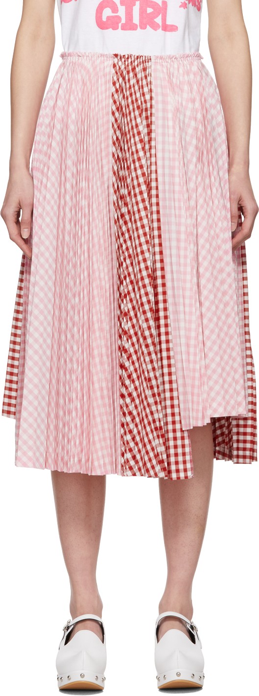 Comme Des Garçons Girl Pink & White Gingham Pleated Skirt