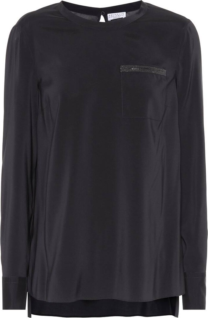 Brunello Cucinelli Embellished stretch-silk top