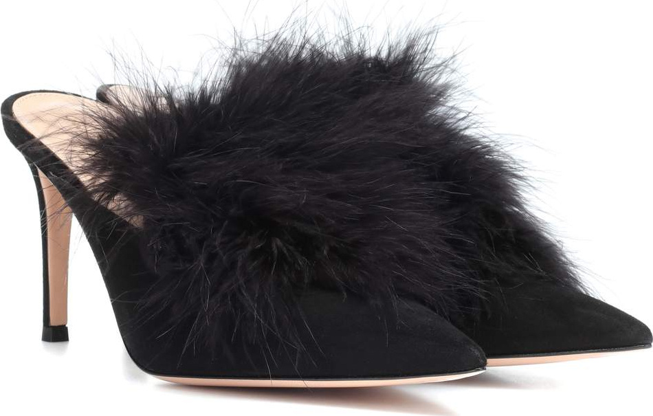 Gianvito Rossi Maribou 85 suede mules