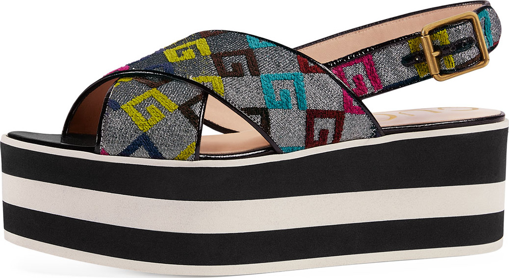 Gucci Peggy GG-Embroidered Platform Sandal