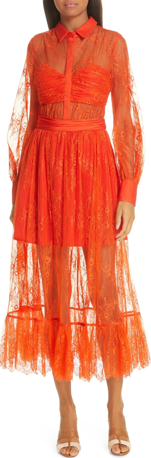 Self Portrait Floral Lace Midi Shirtdress