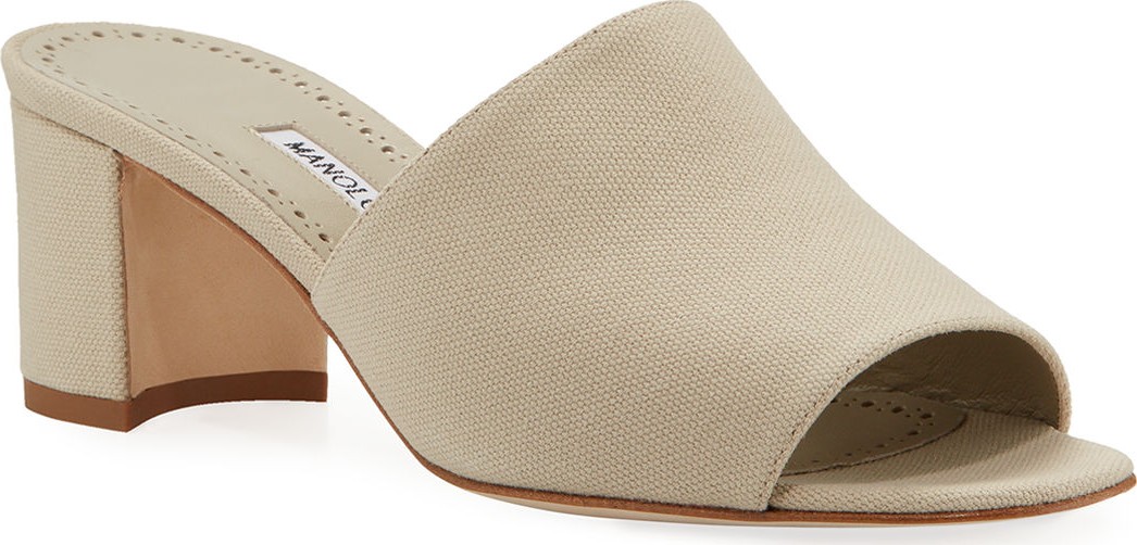 Manolo Blahnik Rapallato Block-Heel Denim Slide Sandals