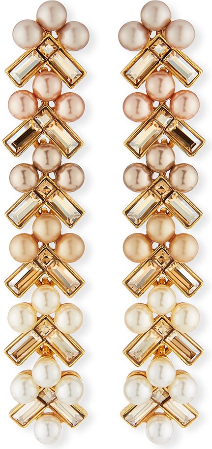 Oscar De La Renta Pearly Baguette Drop Earrings