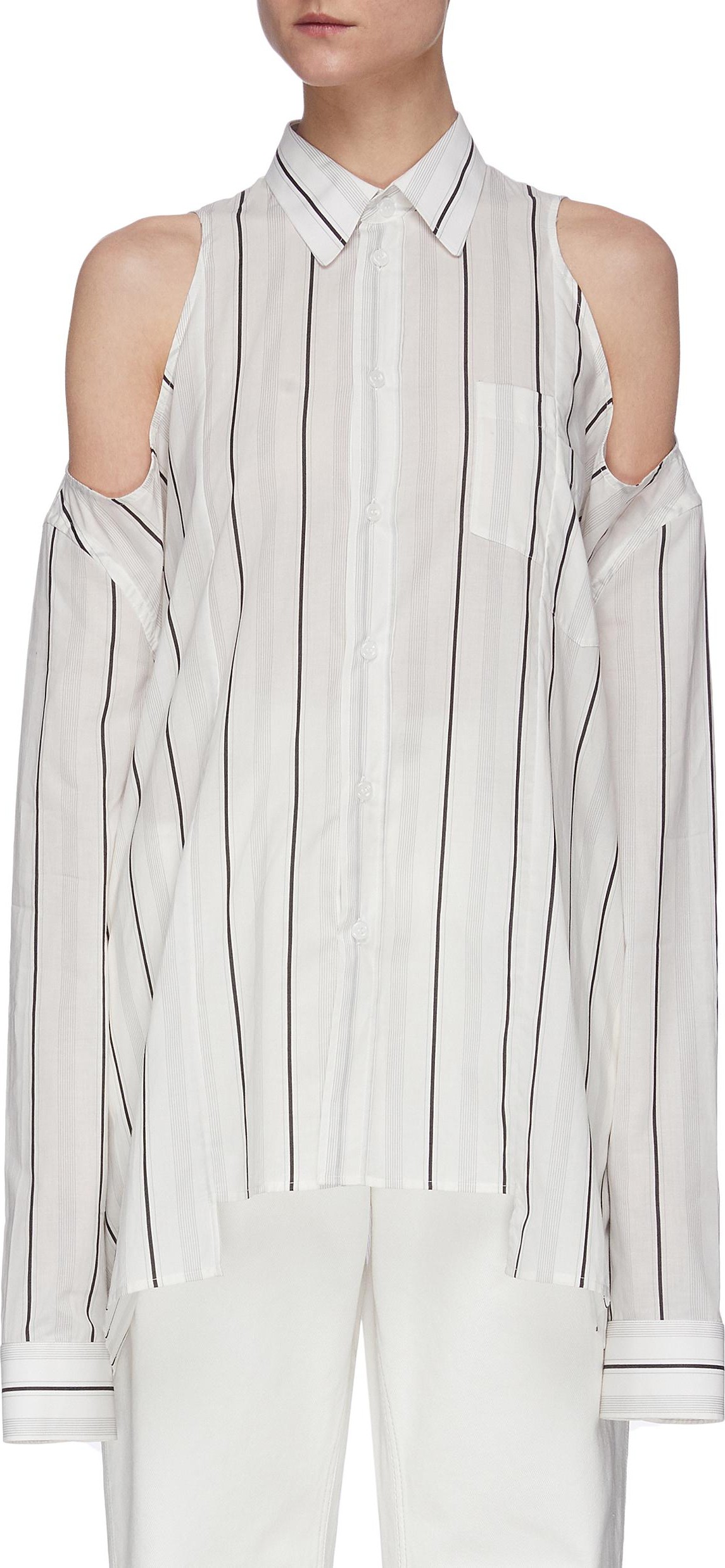Maison Margiela Cold Shoulder Stripe Button-Up Shirt Maison Margiela Cold Shoulder Stripe Button-Up Shirt