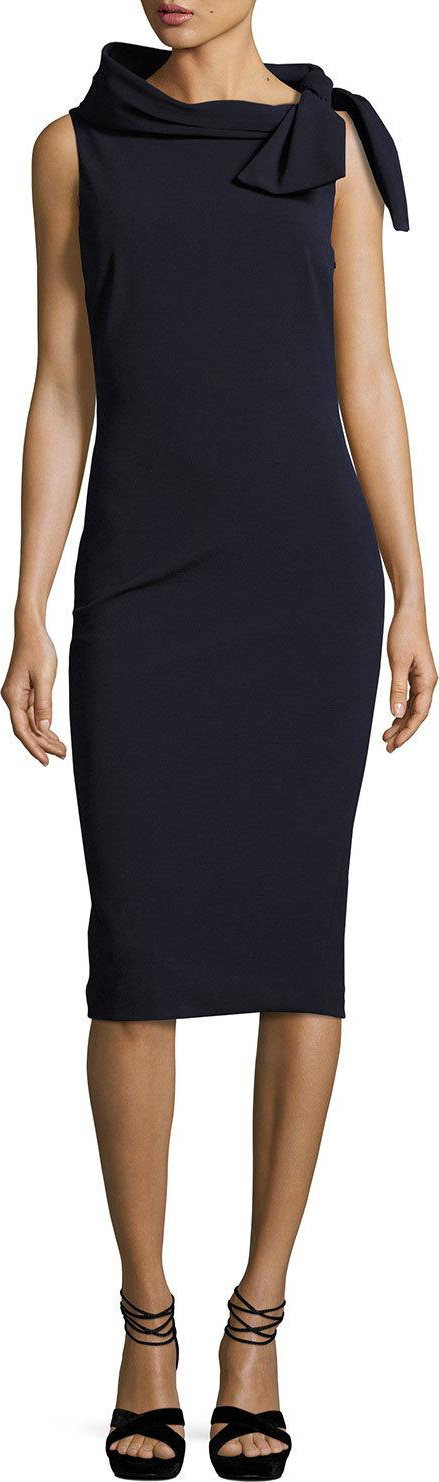 Badgley Mischka Sleeveless Tie-Neck Cocktail Dress, Navy