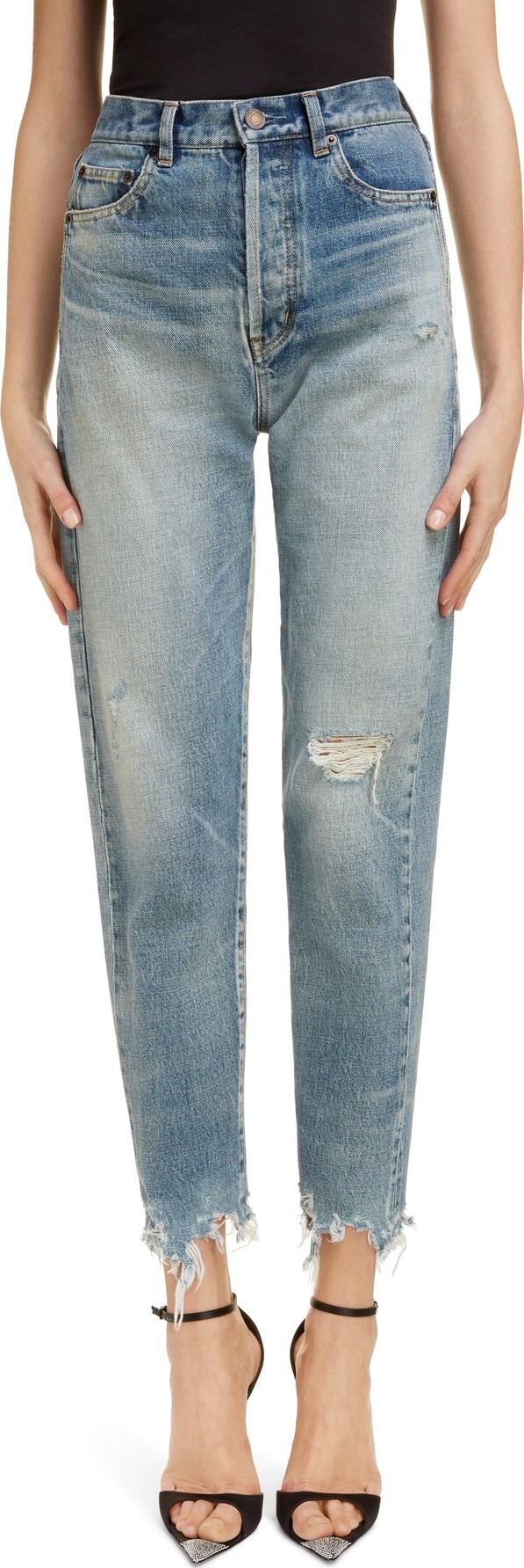 Saint Laurent Distressed Slim Jeans
