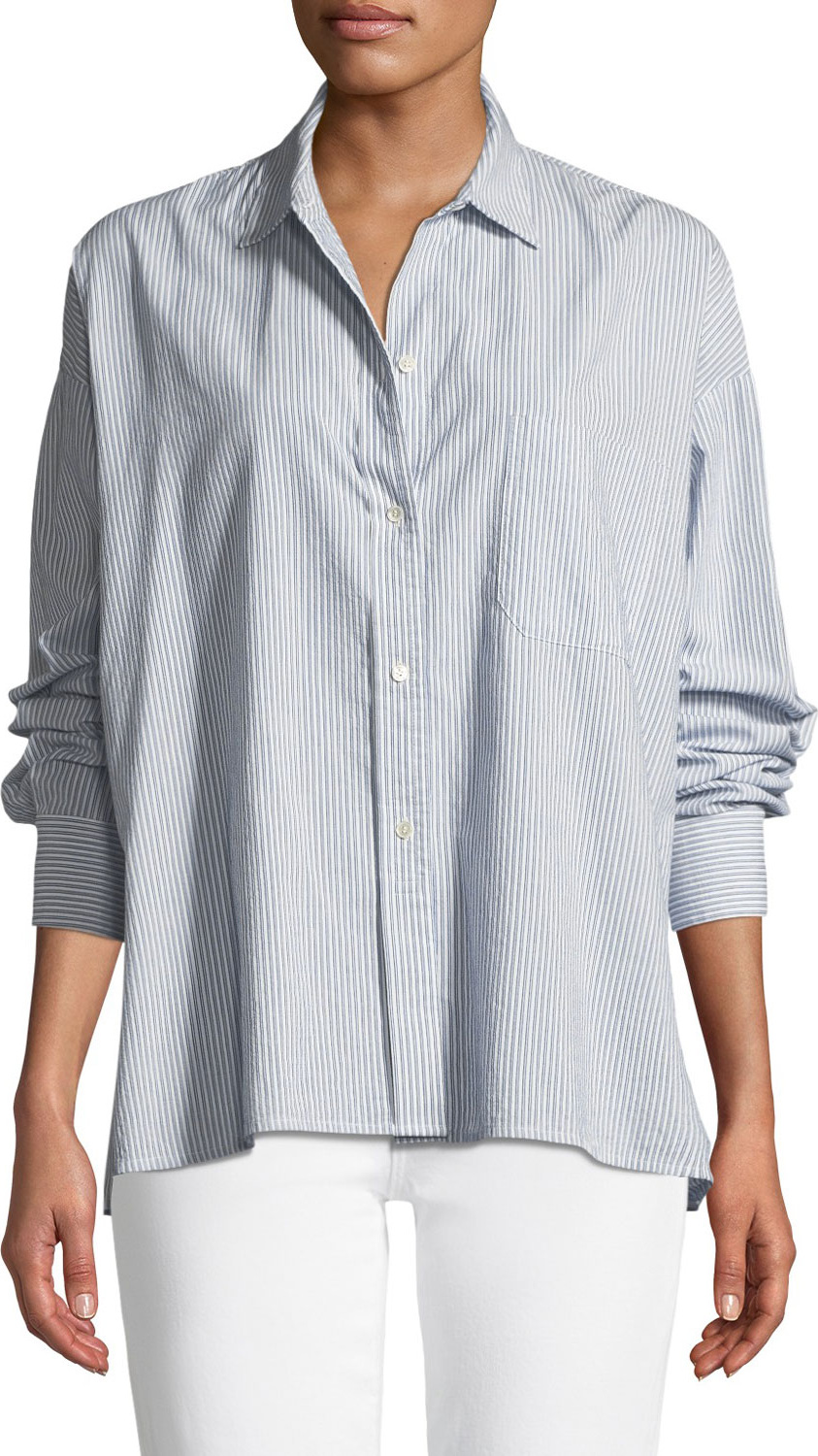 Vince Striped Boxy Button-Down Top