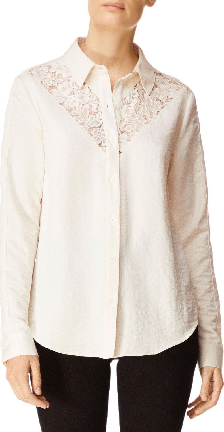 J BRAND Lula Button-Front Long-Sleeve Lace Inset Shirt