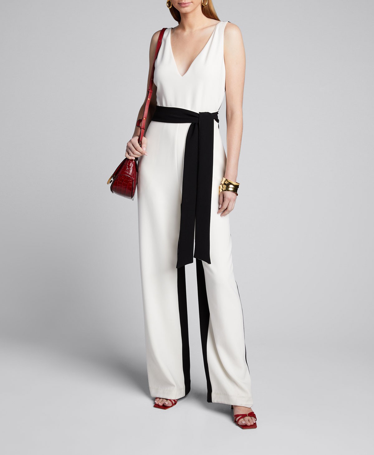 Tanya Taylor Jetta Two-Tone Belted Jumpsuit