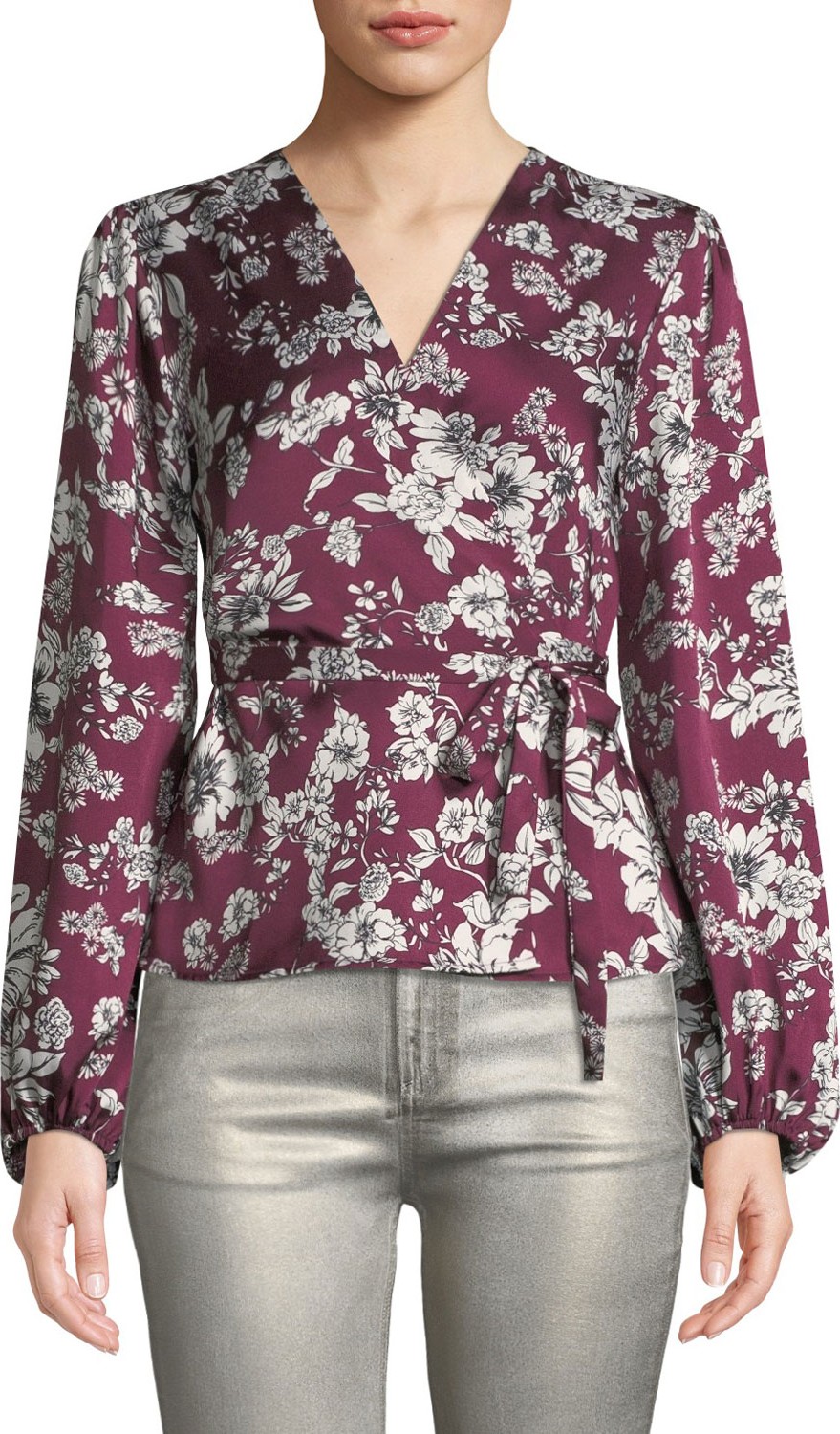 Bardot Jolie Floral Satin Wrap Top