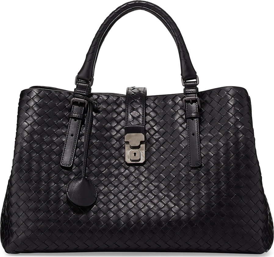 Bottega Veneta Roma Medium Woven Compartment Tote Bag, Nero