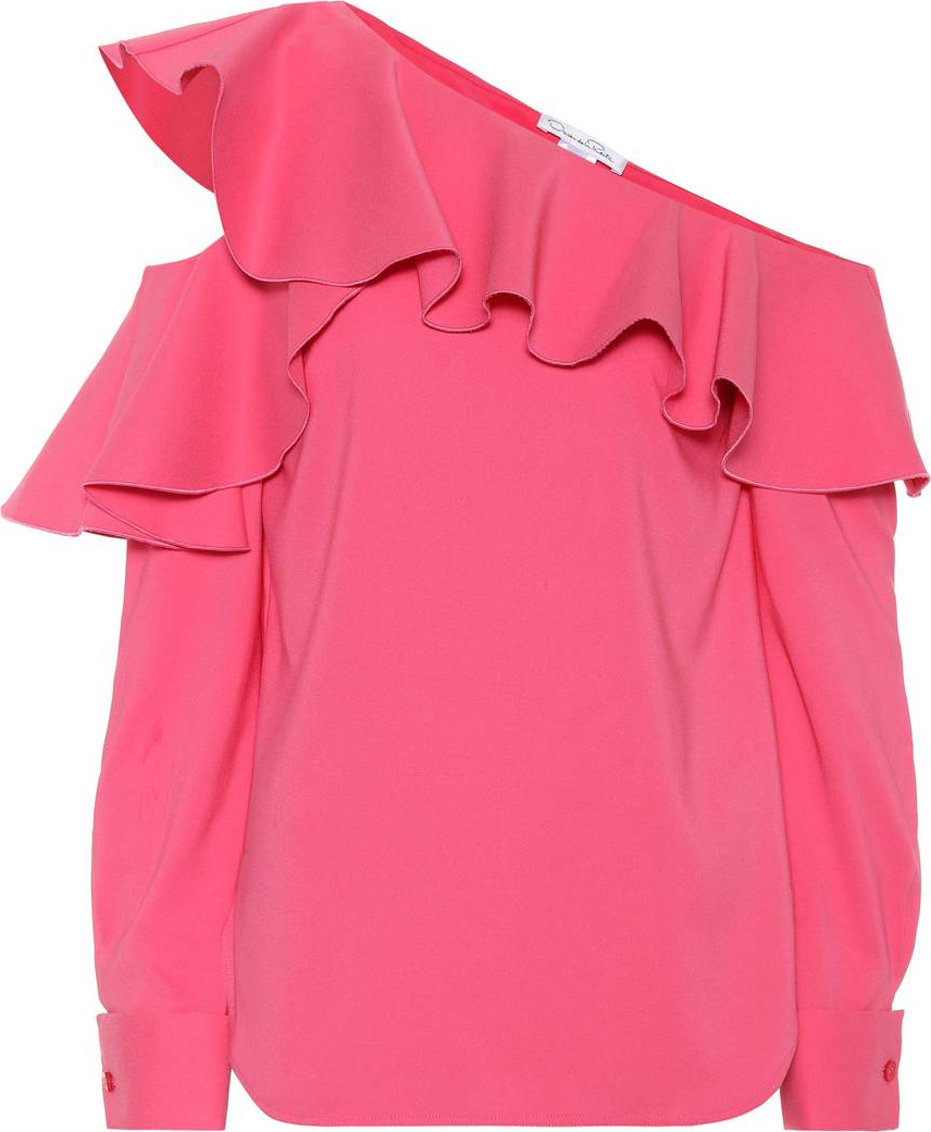 Oscar De La Renta One-shoulder silk-blend blouse