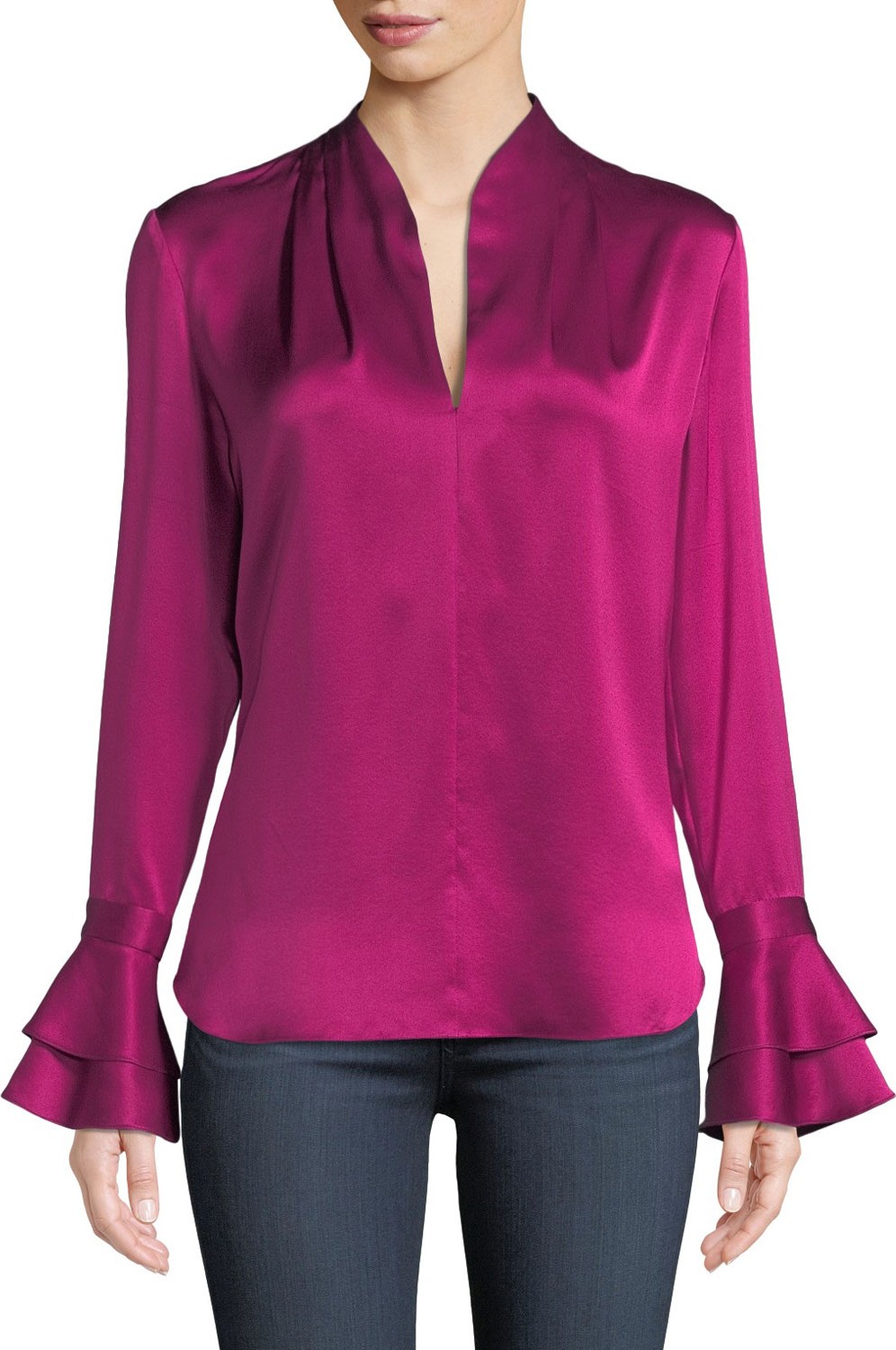 Elie Tahari Judith Long-Sleeve Silk Blouse w/ Tiered Cuffs
