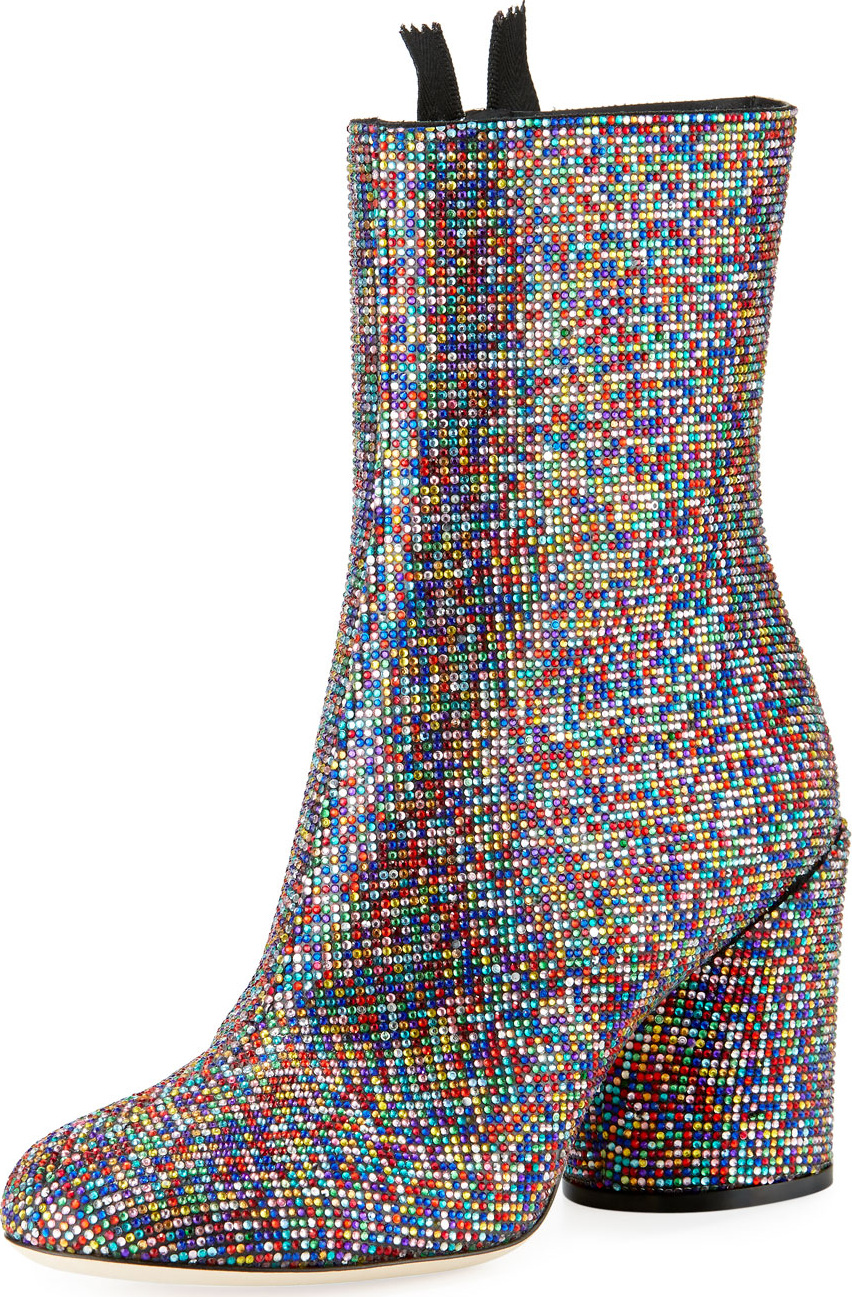Marco De Vincenzo Multicolor Crystal Zip Booties