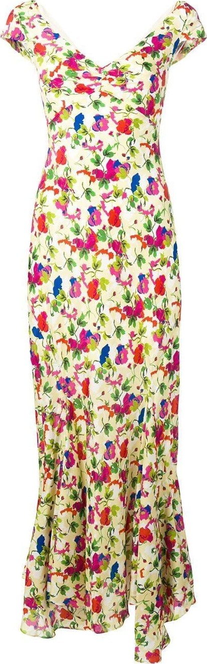 Saloni Lemon Poppies long dress