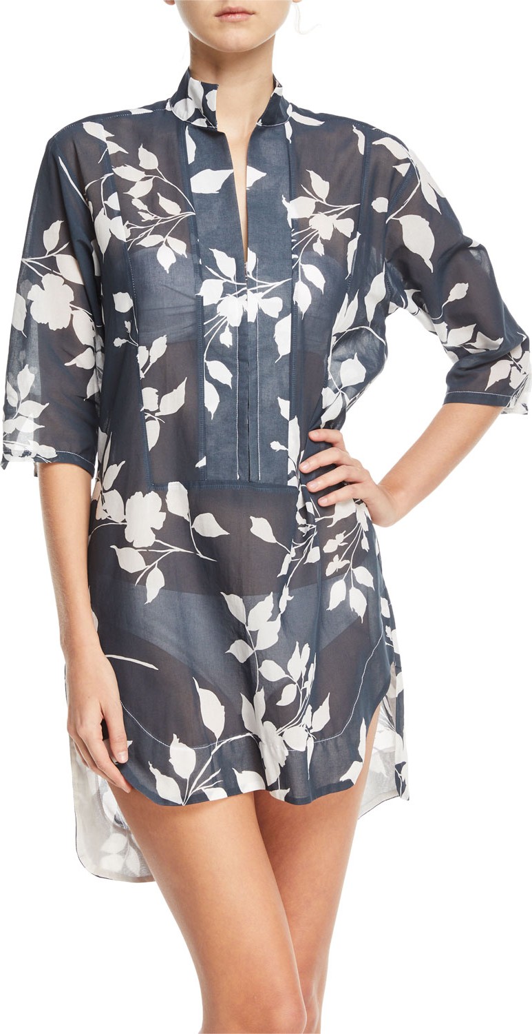 LILA.EUGENIE Empress Floral-Print Cotton Gauze Shirtdress Coverup